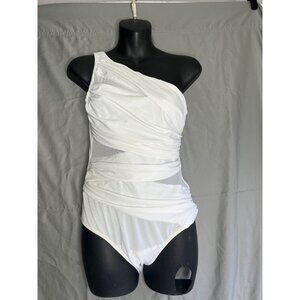 One-Shoulder White Ruched Swimsuit By Doria L